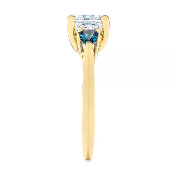 14k Yellow Gold 14k Yellow Gold Custom Three Stone London Blue Topaz And Diamond Engagement Ring - Side View -  104059