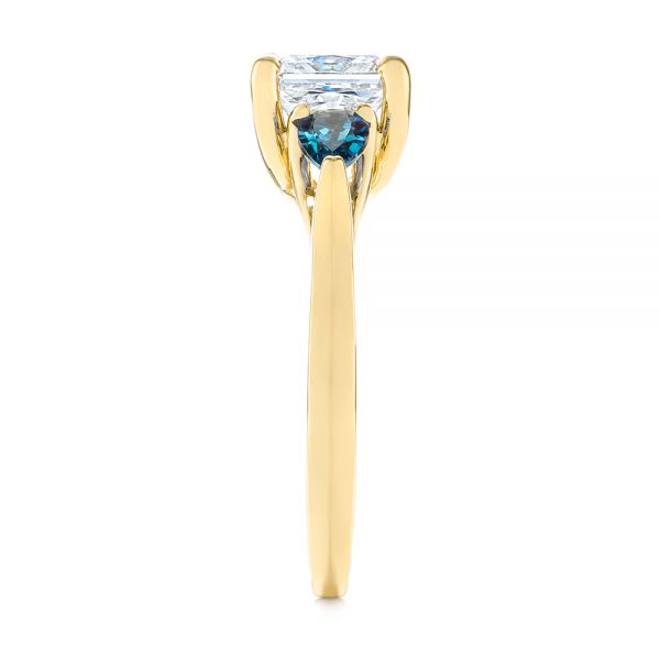 18k Yellow Gold 18k Yellow Gold Custom Three Stone London Blue Topaz And Diamond Engagement Ring - Side View - 104059