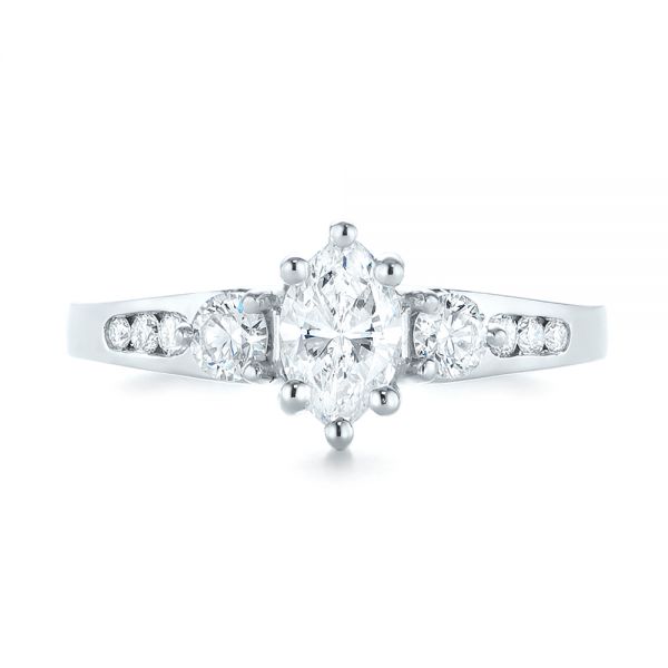 14k White Gold Custom Three Stone Marquise Diamond Engagement Ring - Top View -  104581