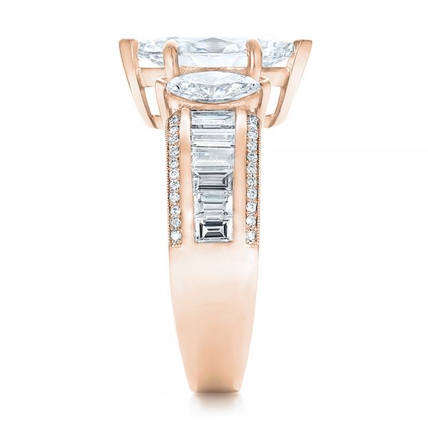 18k Rose Gold 18k Rose Gold Custom Three Stone Marquise And Baguette Diamond Engagement Ring - Side View -  100635
