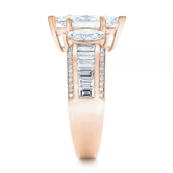 18k Rose Gold 18k Rose Gold Custom Three Stone Marquise And Baguette Diamond Engagement Ring - Side View - 100635