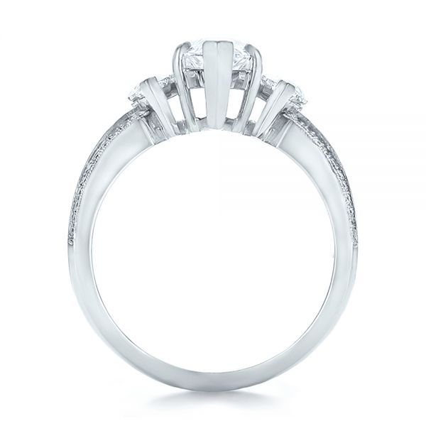  Platinum Custom Three Stone Marquise And Baguette Diamond Engagement Ring - Front View -  100635