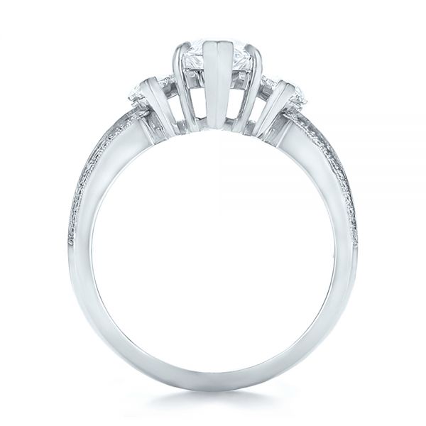 Platinum Custom Three Stone Marquise And Baguette Diamond Engagement Ring - Front View - 100635
