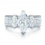 14k White Gold 14k White Gold Custom Three Stone Marquise And Baguette Diamond Engagement Ring - Top View -  100635 - Thumbnail