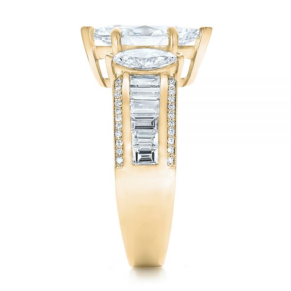14k Yellow Gold 14k Yellow Gold Custom Three Stone Marquise And Baguette Diamond Engagement Ring - Side View -  100635