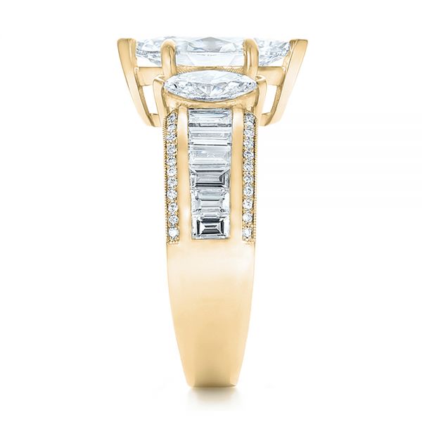 18k Yellow Gold 18k Yellow Gold Custom Three Stone Marquise And Baguette Diamond Engagement Ring - Side View - 100635
