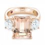 14k Rose Gold 14k Rose Gold Custom Three Stone Morganite And Diamond Engagement Ring - Flat View -  102885 - Thumbnail