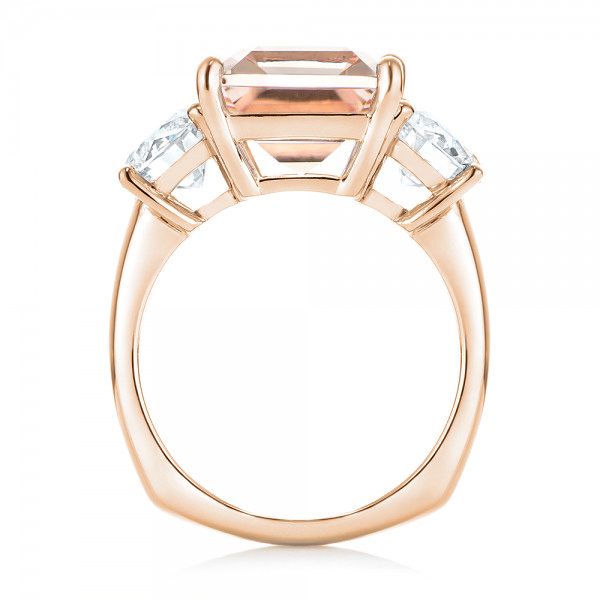 14k Rose Gold 14k Rose Gold Custom Three Stone Morganite And Diamond Engagement Ring - Front View -  102885
