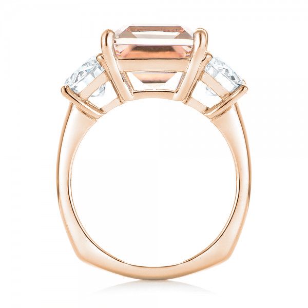 14k Rose Gold 14k Rose Gold Custom Three Stone Morganite And Diamond Engagement Ring - Front View - 102885