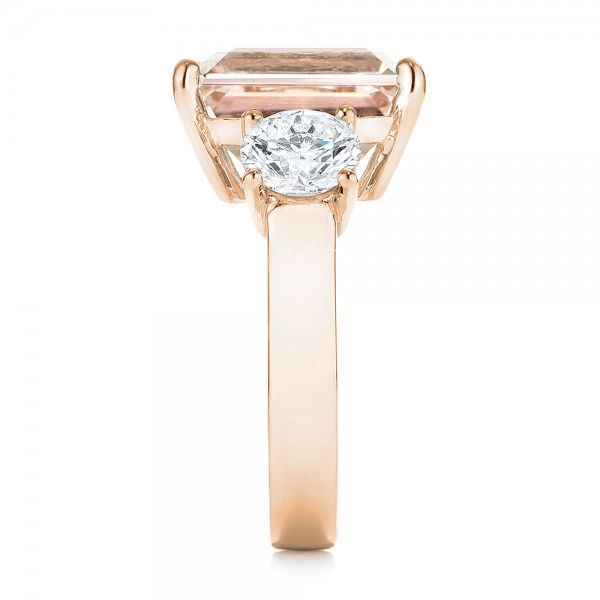 18k Rose Gold 18k Rose Gold Custom Three Stone Morganite And Diamond Engagement Ring - Side View -  102885