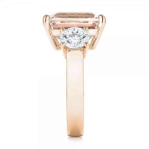 14k Rose Gold 14k Rose Gold Custom Three Stone Morganite And Diamond Engagement Ring - Side View - 102885