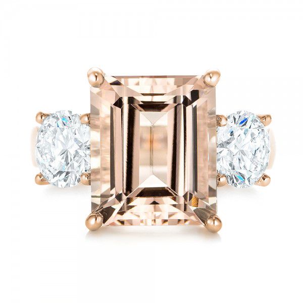 14k Rose Gold 14k Rose Gold Custom Three Stone Morganite And Diamond Engagement Ring - Top View -  102885