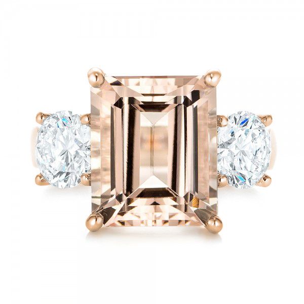 14k Rose Gold 14k Rose Gold Custom Three Stone Morganite And Diamond Engagement Ring - Top View - 102885