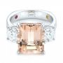  Platinum Custom Three Stone Morganite And Diamond Engagement Ring - Flat View -  102885 - Thumbnail