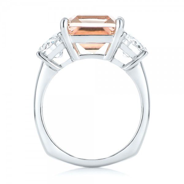  Platinum Custom Three Stone Morganite And Diamond Engagement Ring - Front View -  102885
