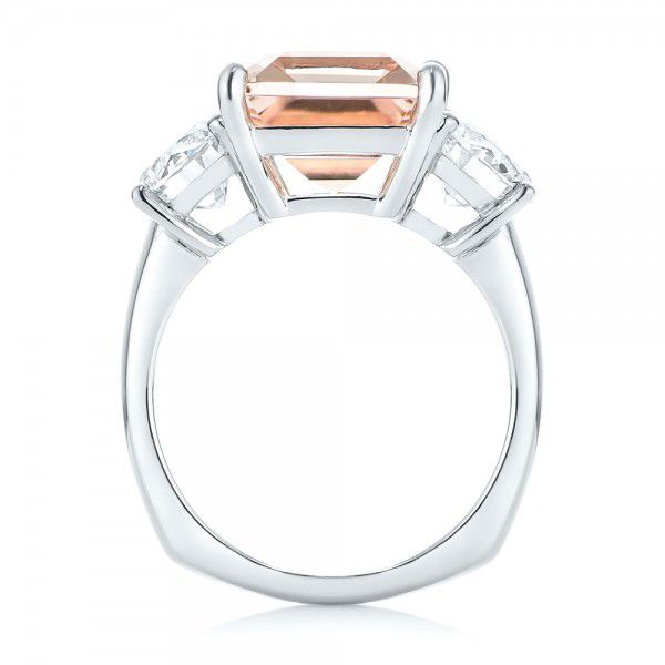 Platinum Custom Three Stone Morganite And Diamond Engagement Ring - Front View - 102885
