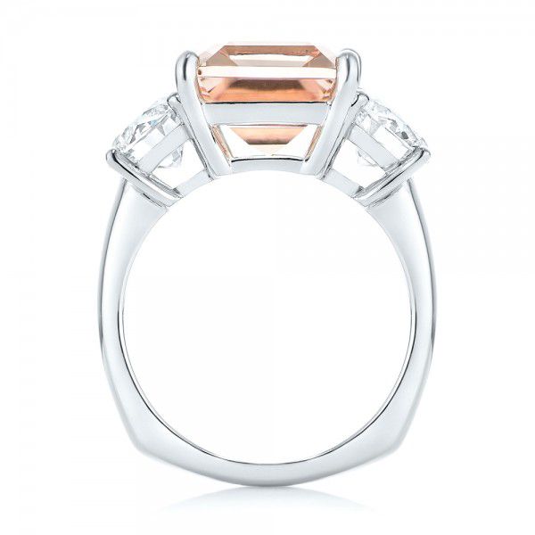 14k White Gold 14k White Gold Custom Three Stone Morganite And Diamond Engagement Ring - Front View -  102885