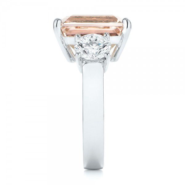  Platinum Custom Three Stone Morganite And Diamond Engagement Ring - Side View -  102885