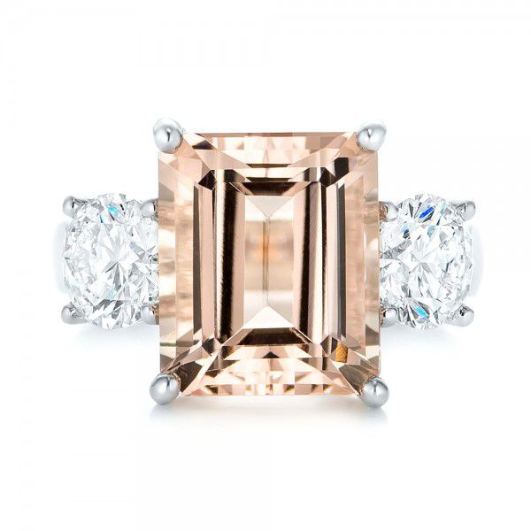 14k White Gold 14k White Gold Custom Three Stone Morganite And Diamond Engagement Ring - Top View -  102885