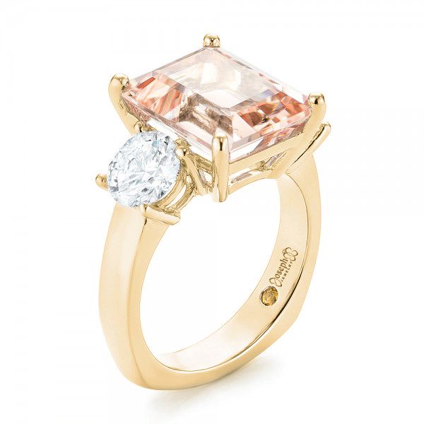 14k Yellow Gold 14k Yellow Gold Custom Three Stone Morganite And Diamond Engagement Ring - Three-Quarter View -  102885