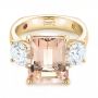 18k Yellow Gold 18k Yellow Gold Custom Three Stone Morganite And Diamond Engagement Ring - Flat View -  102885 - Thumbnail