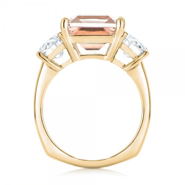 18k Yellow Gold 18k Yellow Gold Custom Three Stone Morganite And Diamond Engagement Ring - Front View -  102885