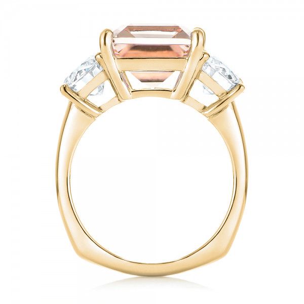 14k Yellow Gold 14k Yellow Gold Custom Three Stone Morganite And Diamond Engagement Ring - Front View - 102885