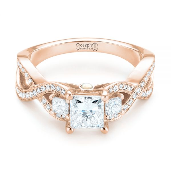 18k Rose Gold 18k Rose Gold Custom Three Stone Opal And Diamond Engagement Ring - Flat View -  103398
