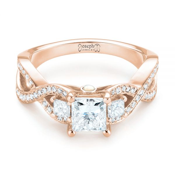 14k Rose Gold 14k Rose Gold Custom Three Stone Opal And Diamond Engagement Ring - Flat View - 103398