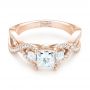 14k Rose Gold 14k Rose Gold Custom Three Stone Opal And Diamond Engagement Ring - Flat View -  103398 - Thumbnail
