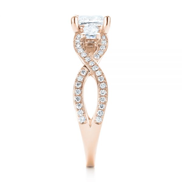 14k Rose Gold 14k Rose Gold Custom Three Stone Opal And Diamond Engagement Ring - Side View -  103398
