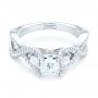 14k White Gold Custom Three Stone Opal And Diamond Engagement Ring - Flat View -  103398 - Thumbnail