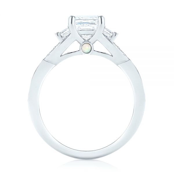 14k White Gold Custom Three Stone Opal And Diamond Engagement Ring - Front View -  103398