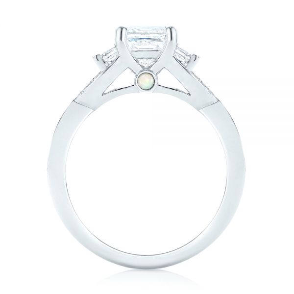  Platinum Platinum Custom Three Stone Opal And Diamond Engagement Ring - Front View -  103398