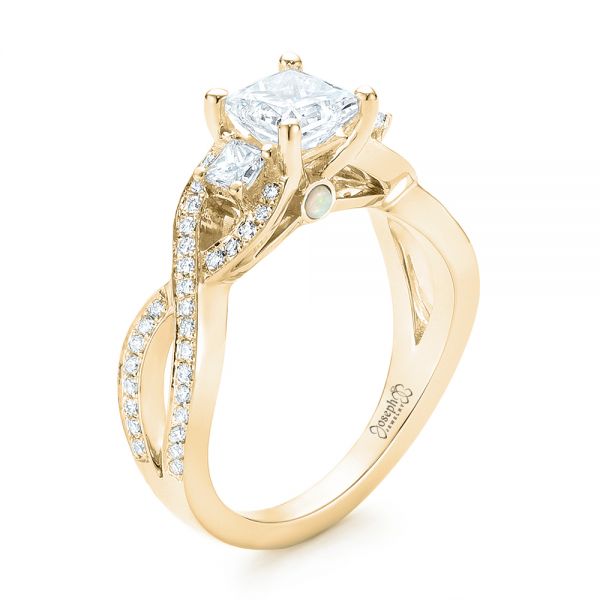 18k Yellow Gold 18k Yellow Gold Custom Three Stone Opal And Diamond Engagement Ring - Three-Quarter View - 103398
