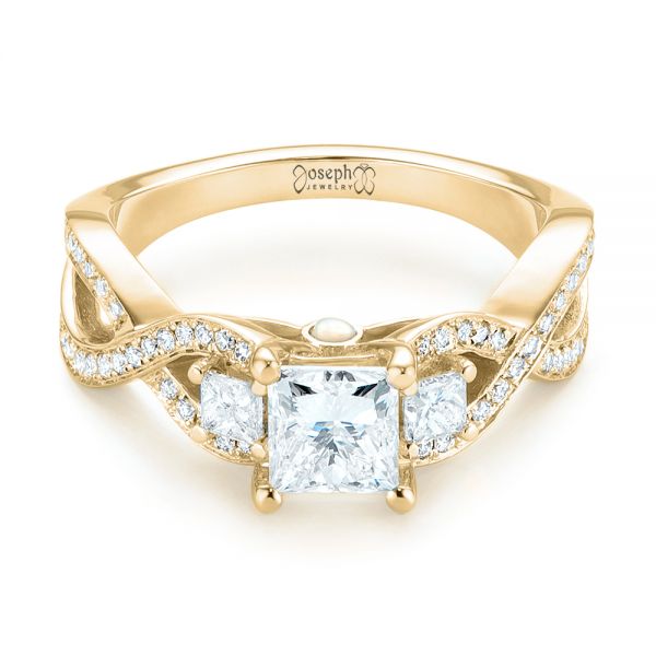 14k Yellow Gold 14k Yellow Gold Custom Three Stone Opal And Diamond Engagement Ring - Flat View -  103398