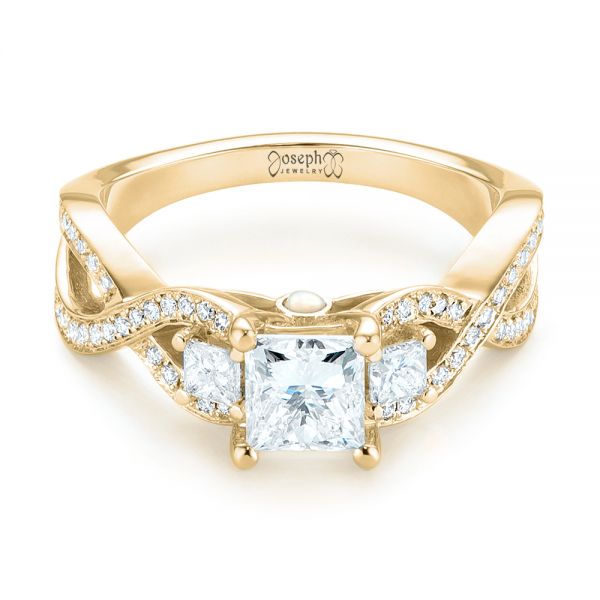 18k Yellow Gold 18k Yellow Gold Custom Three Stone Opal And Diamond Engagement Ring - Flat View - 103398