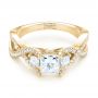 14k Yellow Gold 14k Yellow Gold Custom Three Stone Opal And Diamond Engagement Ring - Flat View -  103398 - Thumbnail