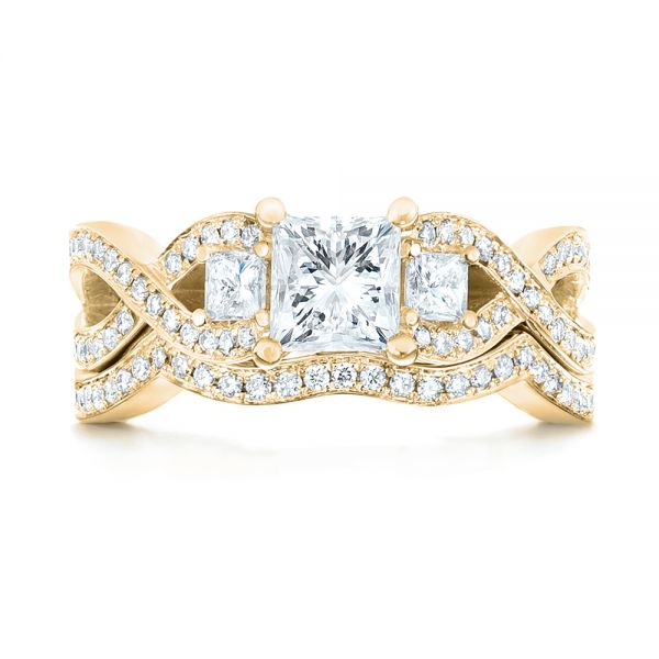 18k Yellow Gold 18k Yellow Gold Custom Three Stone Opal And Diamond Engagement Ring - Top View - 103398