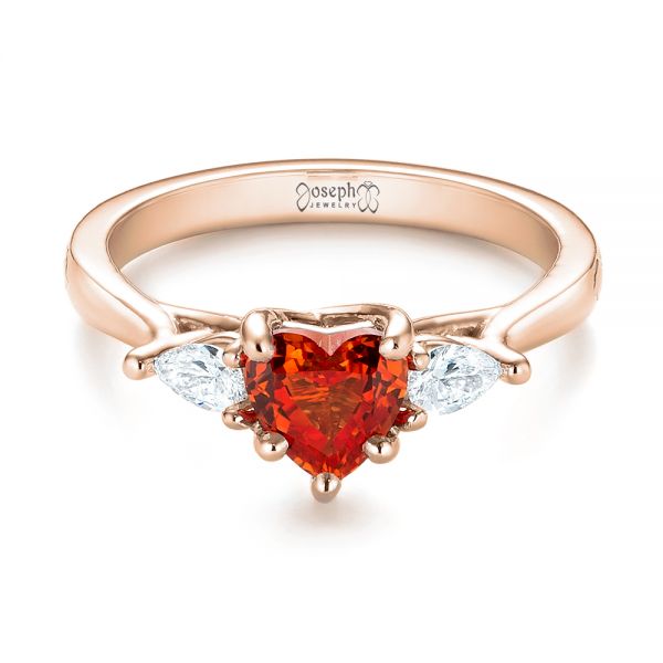 14k Rose Gold 14k Rose Gold Custom Three Stone Orange Sapphire And Diamond Engagement Ring - Flat View -  103368