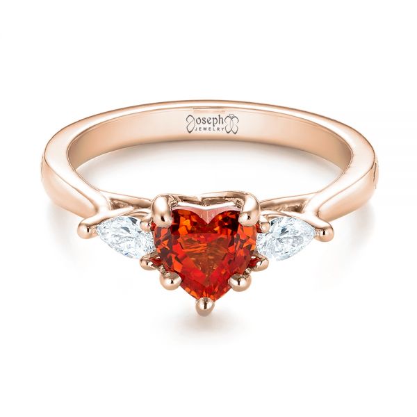 14k Rose Gold 14k Rose Gold Custom Three Stone Orange Sapphire And Diamond Engagement Ring - Flat View - 103368