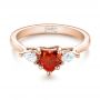 18k Rose Gold 18k Rose Gold Custom Three Stone Orange Sapphire And Diamond Engagement Ring - Flat View -  103368 - Thumbnail