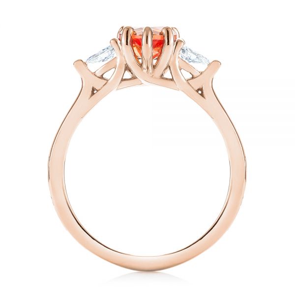 14k Rose Gold 14k Rose Gold Custom Three Stone Orange Sapphire And Diamond Engagement Ring - Front View -  103368