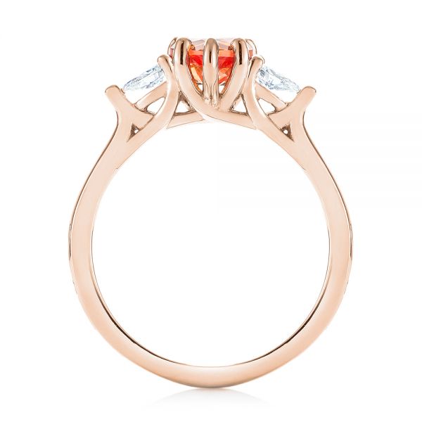 14k Rose Gold 14k Rose Gold Custom Three Stone Orange Sapphire And Diamond Engagement Ring - Front View - 103368