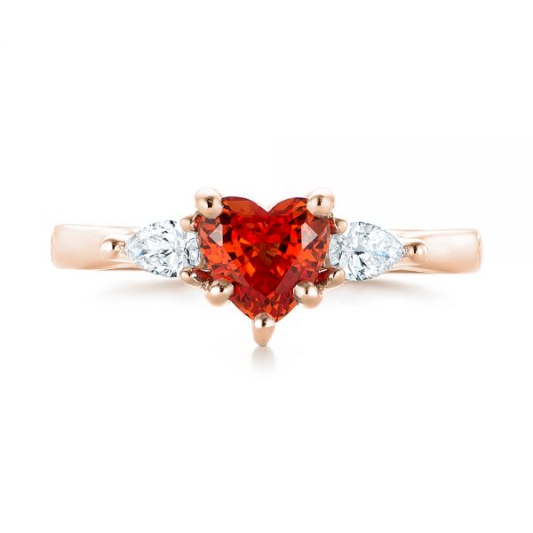 14k Rose Gold 14k Rose Gold Custom Three Stone Orange Sapphire And Diamond Engagement Ring - Top View - 103368