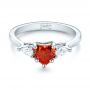 14k White Gold 14k White Gold Custom Three Stone Orange Sapphire And Diamond Engagement Ring - Flat View -  103368 - Thumbnail