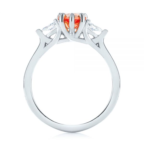  Platinum Custom Three Stone Orange Sapphire And Diamond Engagement Ring - Front View -  103368