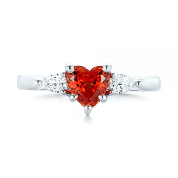  Platinum Custom Three Stone Orange Sapphire And Diamond Engagement Ring - Top View -  103368