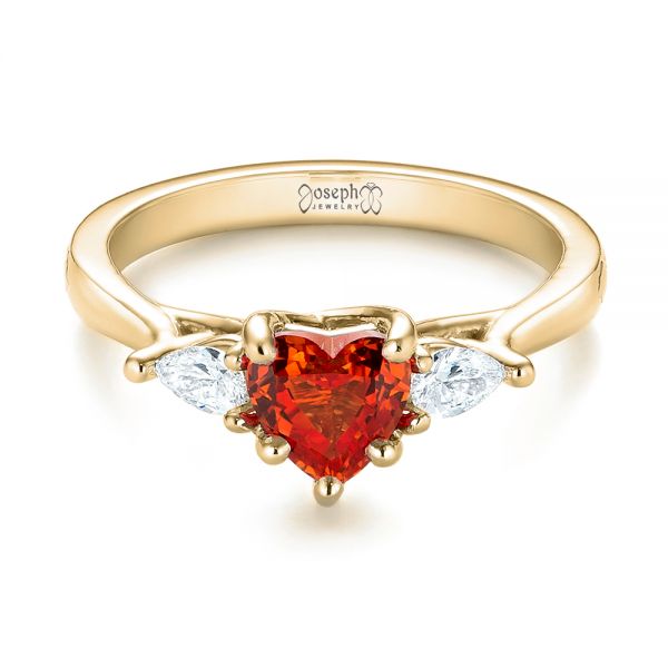 18k Yellow Gold 18k Yellow Gold Custom Three Stone Orange Sapphire And Diamond Engagement Ring - Flat View -  103368