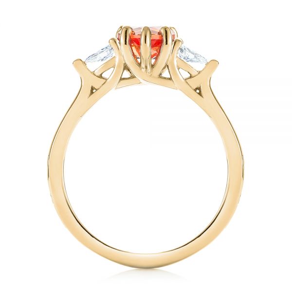 14k Yellow Gold 14k Yellow Gold Custom Three Stone Orange Sapphire And Diamond Engagement Ring - Front View -  103368